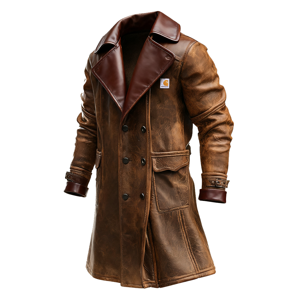 Classic Double-Breasted Leather Trench Coat For Men - Perfect For Urban Explorers-Unitsen