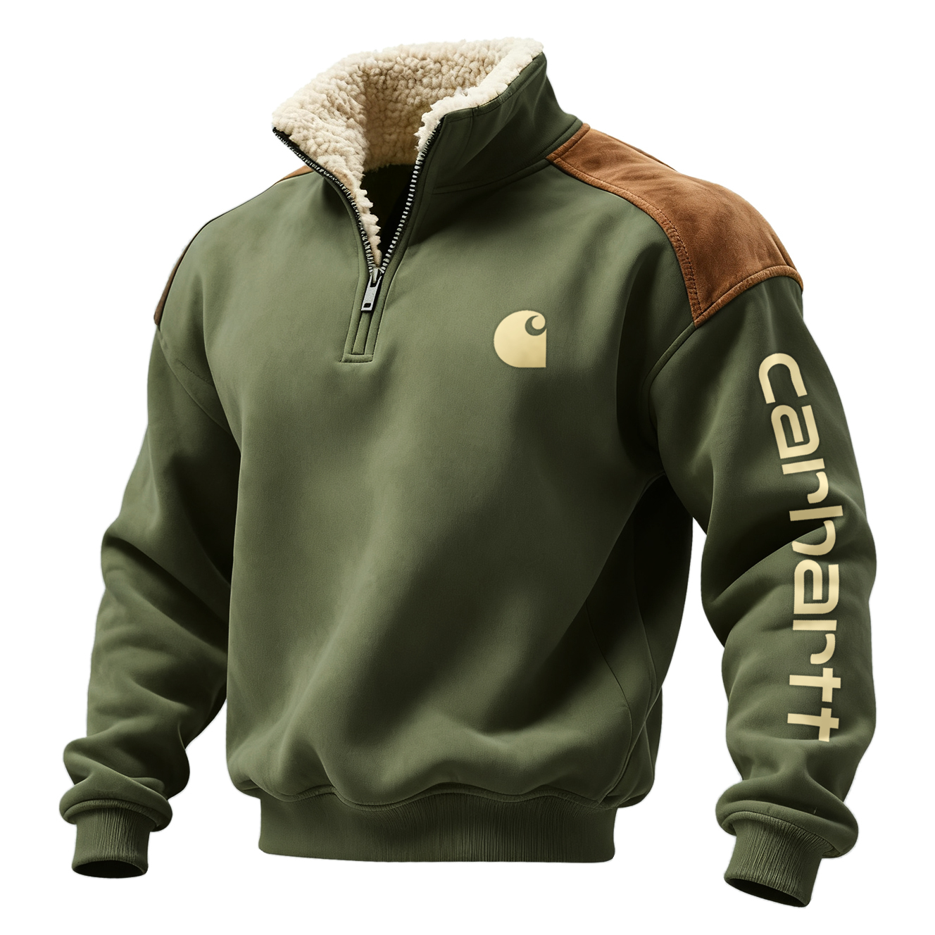 Men's Retro Western Style Contrast Color Suede 1/4 Zip Stand Collar Sweatshirt-Unitsen