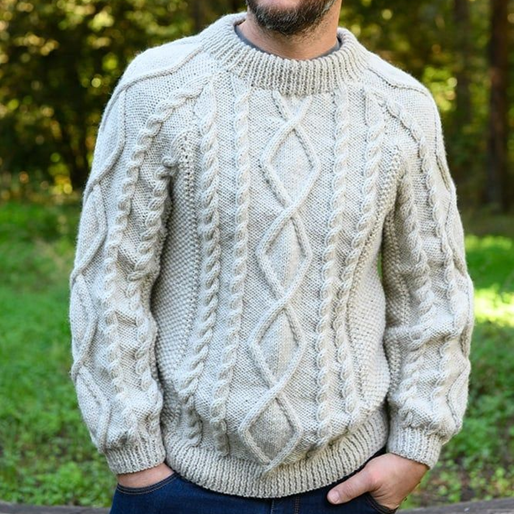 Men's Cable Knit Sweater In Soft Beige-Unitsen