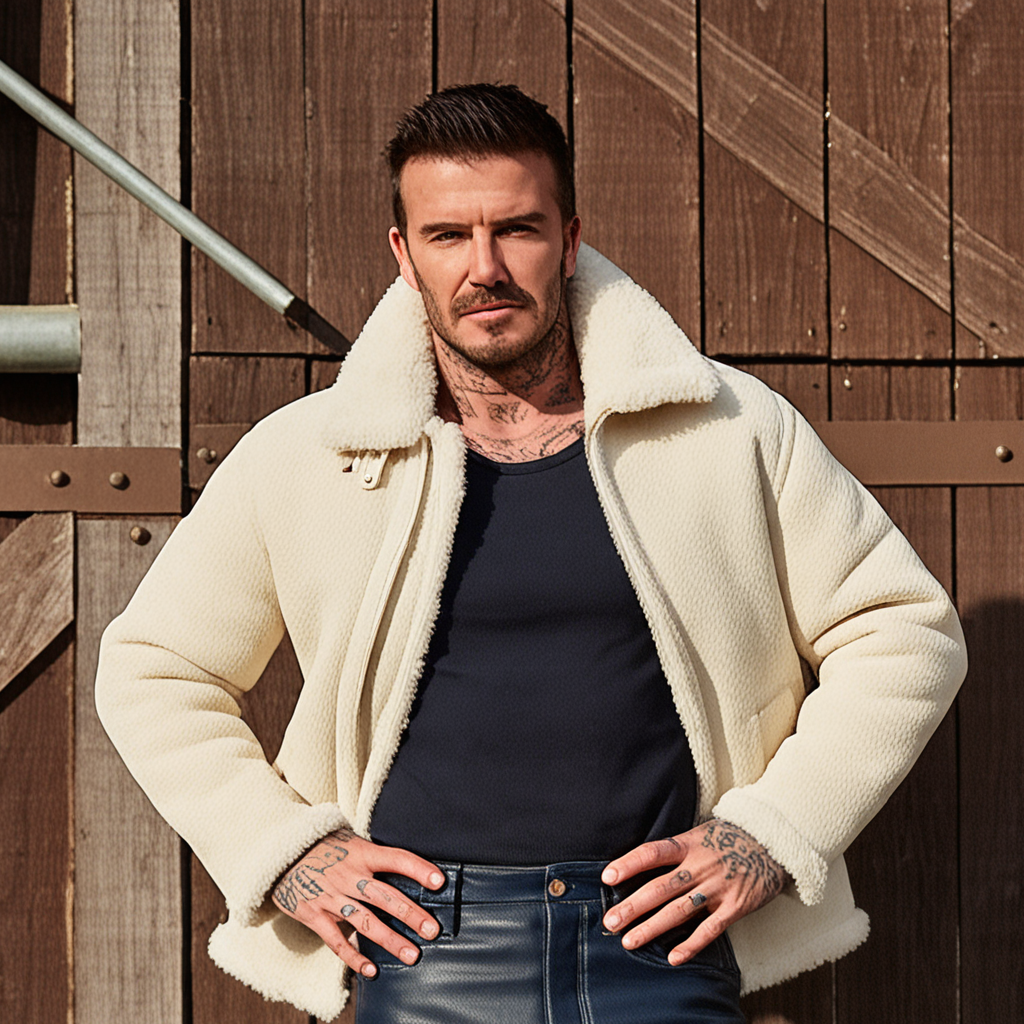 Men's Casual Winter Style With Cream Sherpa Jacket