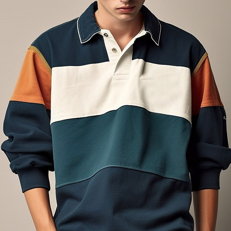 Color Block Long Sleeve Polo Shirt For Men - Stylish And Versatile-Unitsen