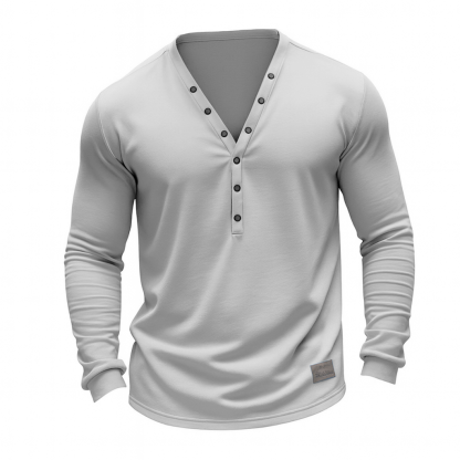 Stylish Henley Neck Long Sleeve Shirt For Men - Perfect For Casual And Semi-Formal Occasions-Unitsen