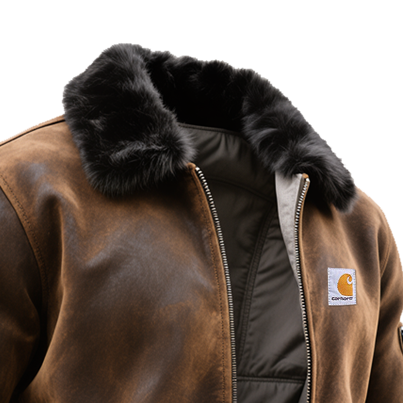 Men's Outdoor Cycling Brown Leather Jacket With Fur Collar-Unitsen
