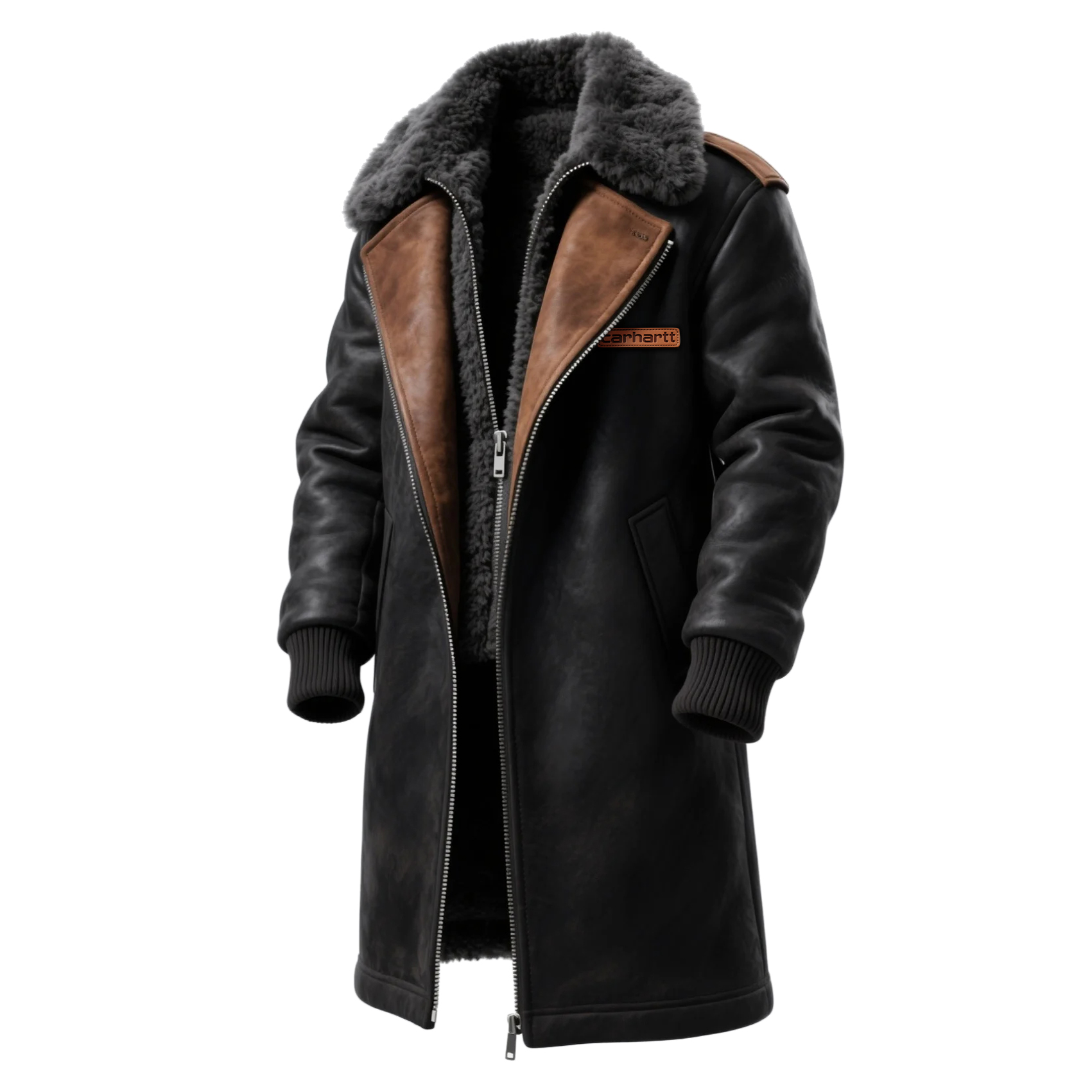 Long Retro Fur Collar Lapel Suede Coat Lambswool Lining Thickened Long Coat Gray Fur Lining Coat-Unitsen