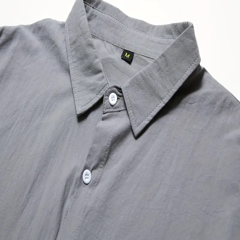 Summer Lapel Solid Color Short Sleeve Men's Linen Blouse-Unitsen