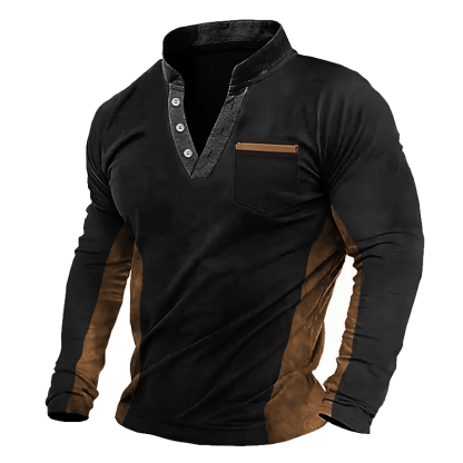 Men's Outdoor Vintage Pocket Spliced Long Sleeved T-shirt-Unitsen