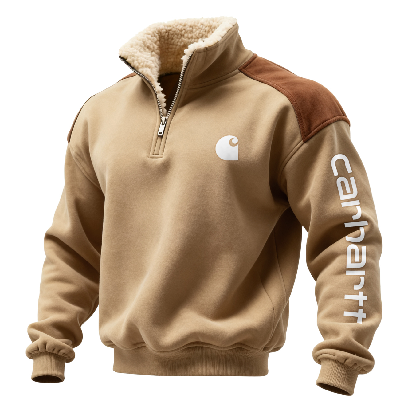 Men's Retro Western Style Contrast Color Suede 1/4 Zip Stand Collar Sweatshirt-Unitsen