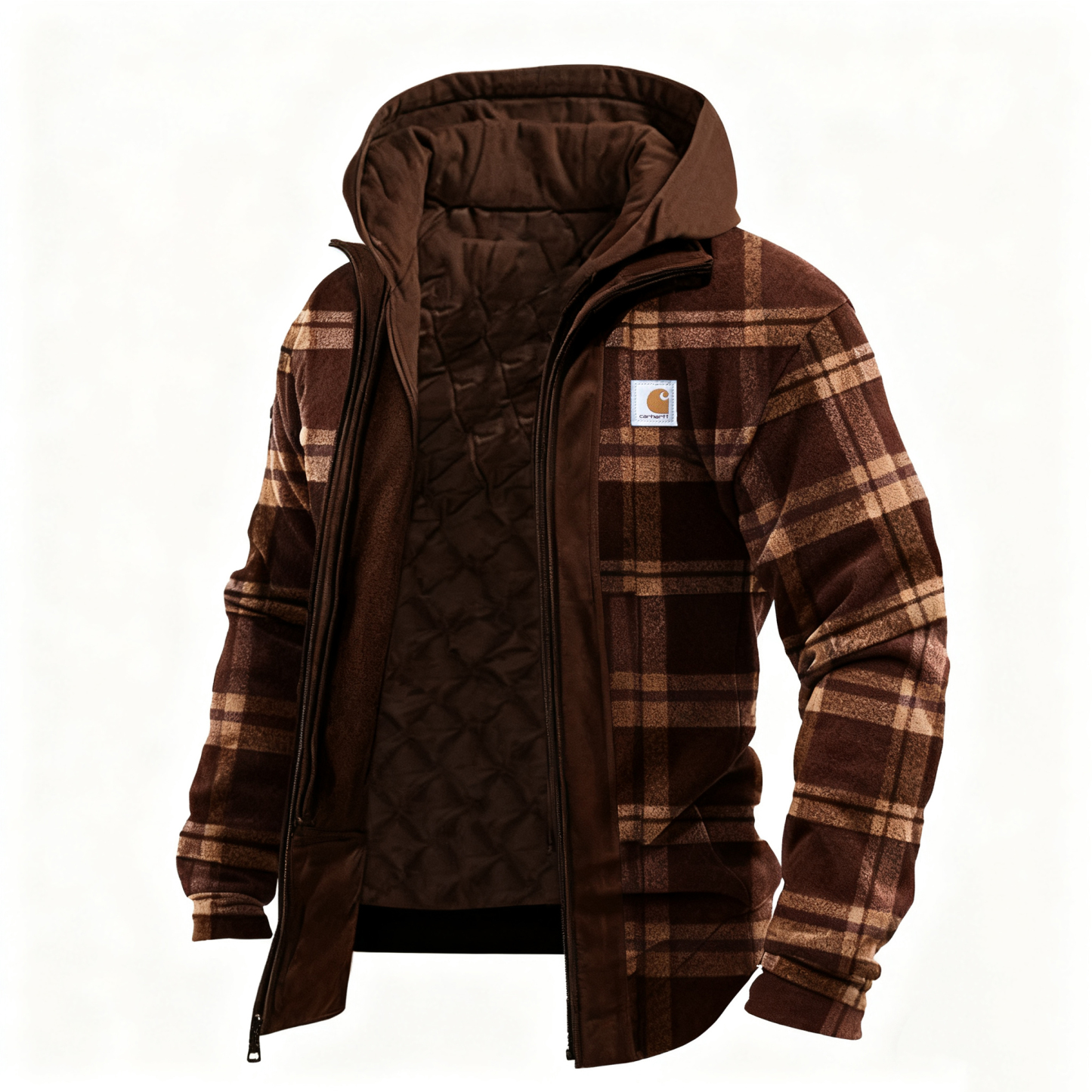 Men's Outdoor Casual Autumn And Winter Logo Classic Plaid Hooded Jacket-Unitsen