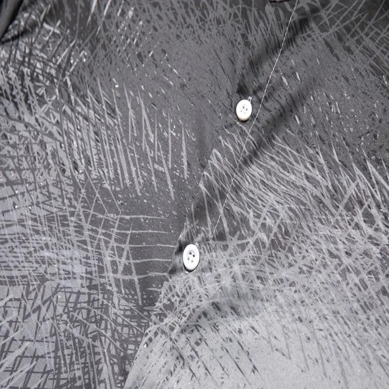 Men's Shirt Gray 3D Print Outdoor Street Long Sleeve Button-Down Print Casual Breathable-Unitsen