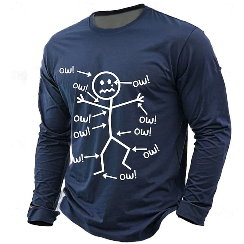 Fun And Comfortable "Ow!" Graphic Long Sleeve T-Shirt For Casual Wear-Unitsen