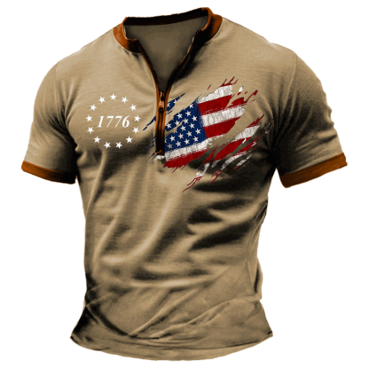 Men's Vintage American 1776 Patriotic Print Zipper Daily Short Sleeve T-Shirt-Unitsen