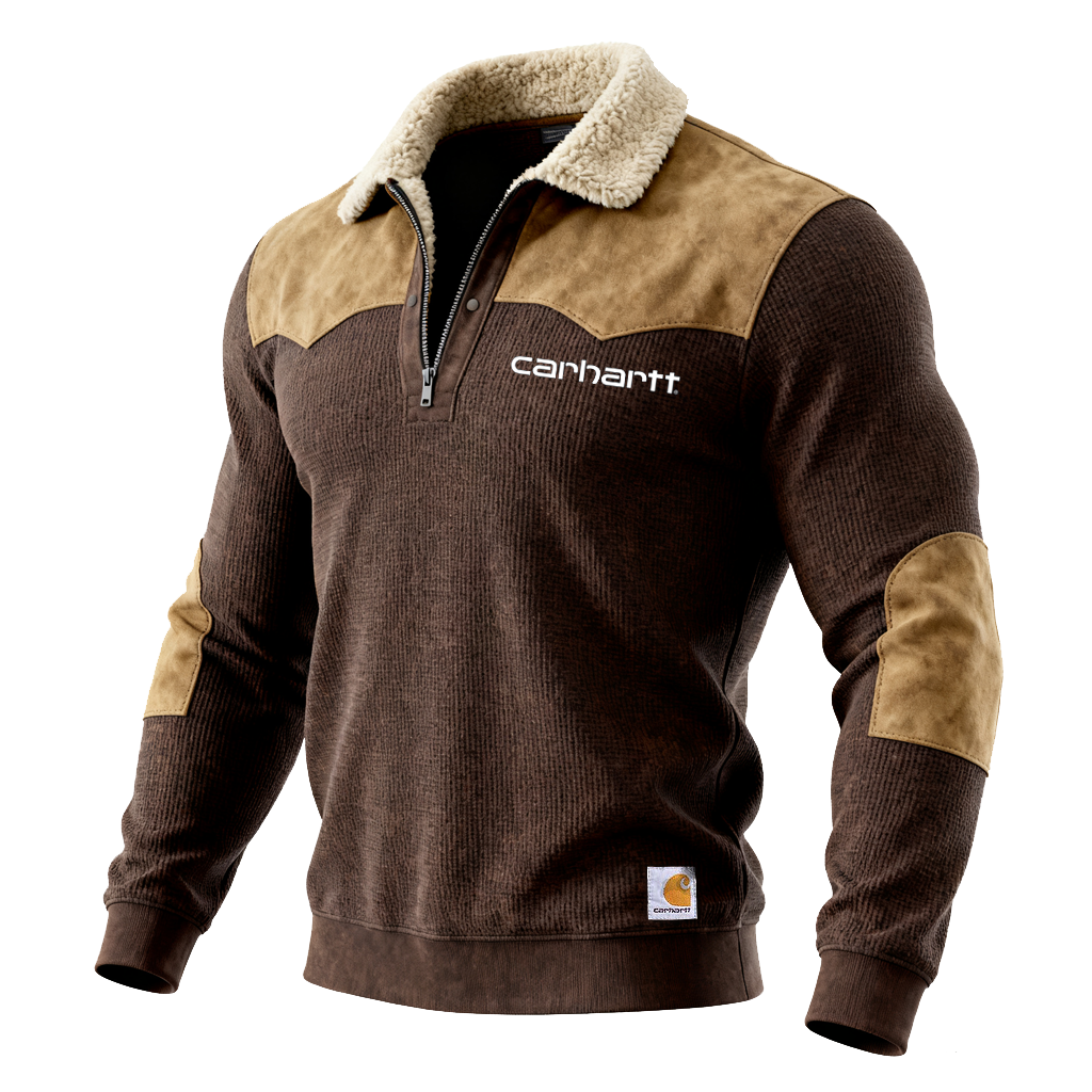 Carahrtt Men's Elbow Patches Half-Zip Suede Splicing Pullover-Unitsen