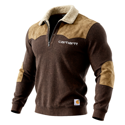 Carahrtt Men's Elbow Patches Half-Zip Suede Splicing Pullover-Unitsen
