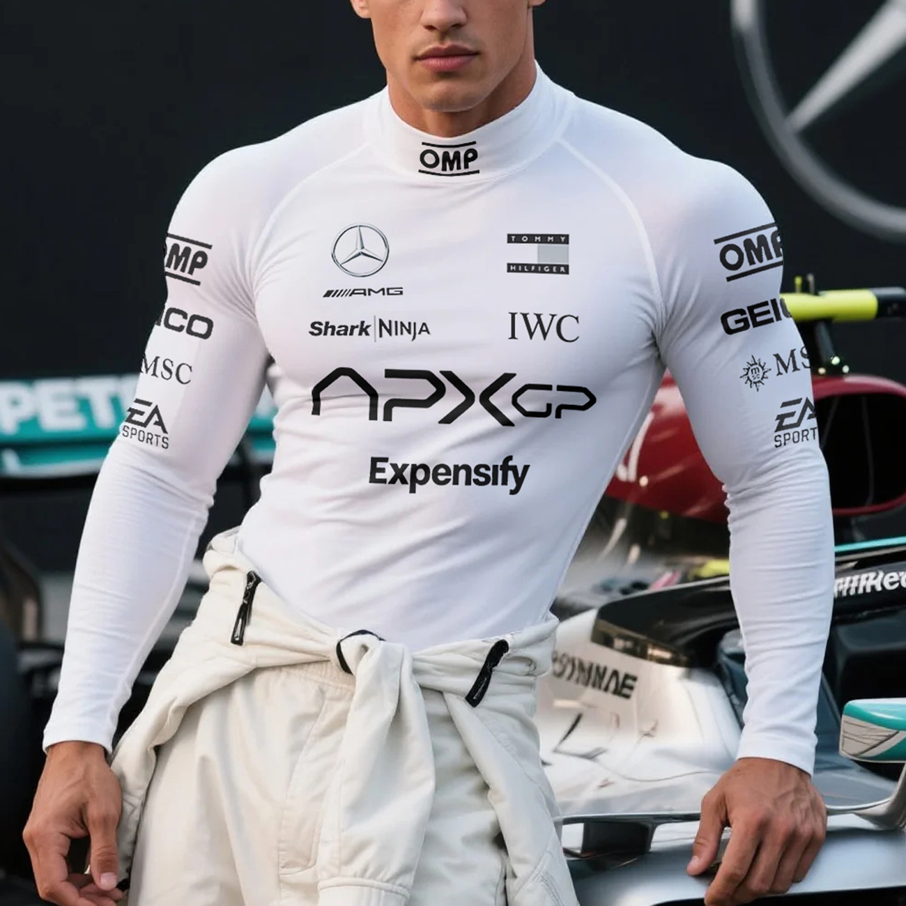 Tight-fitting Racing Print Raglan Long Sleeve JERSEY-Unitsen