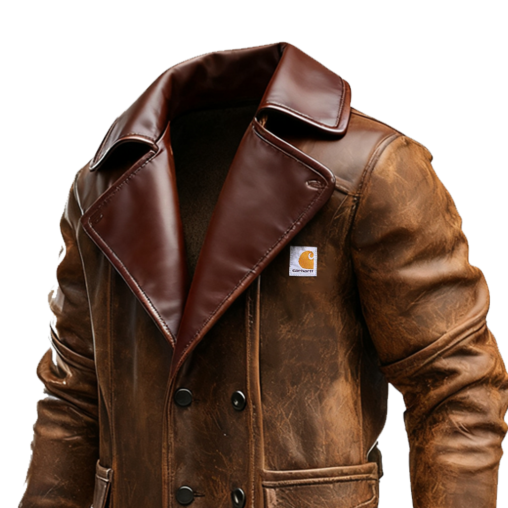 Classic Double-Breasted Leather Trench Coat For Men - Perfect For Urban Explorers-Unitsen