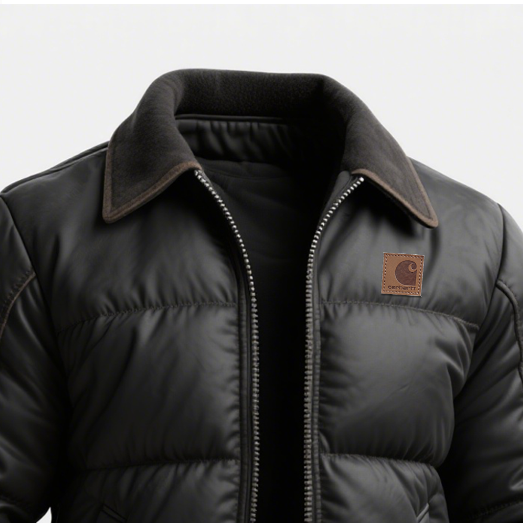 Leather Quilted Puffer Jacket With Outdoor Work Cuff Reinforcement-Unitsen