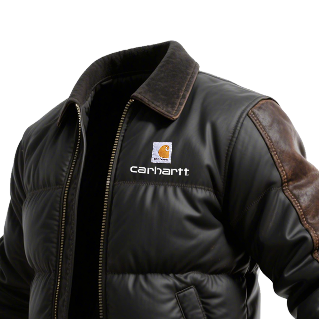 Men's Contrast Sleeves Leather Quilted Jackets-Unitsen