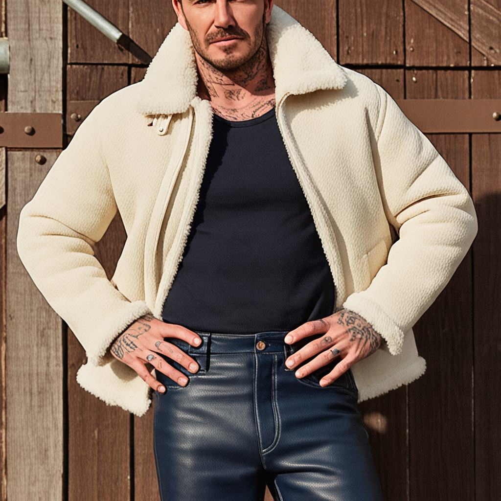 Men's Casual Winter Style With Cream Sherpa Jacket