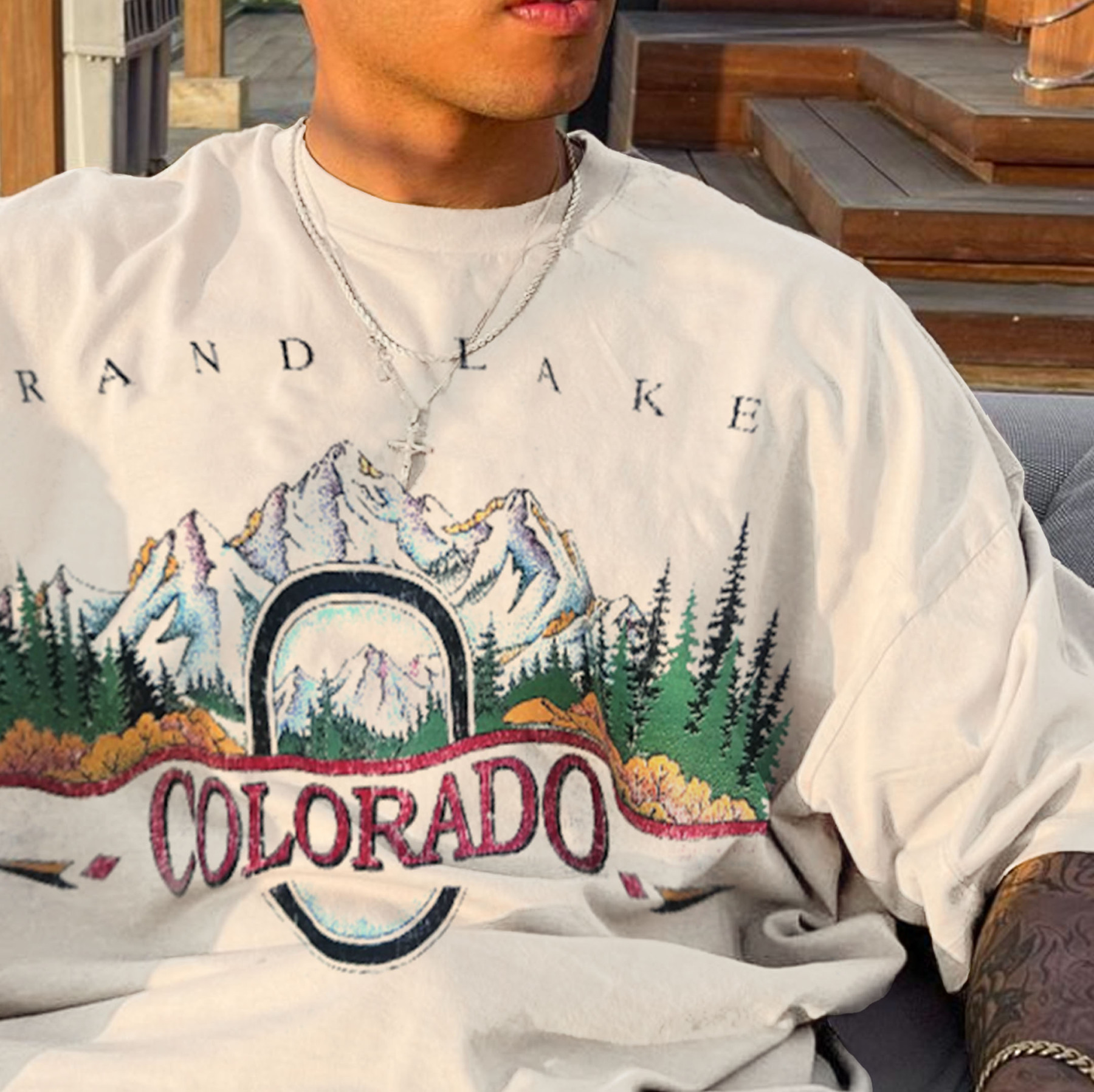 Retro Men's COLORADO Print Oversized T-shirt-Unitsen
