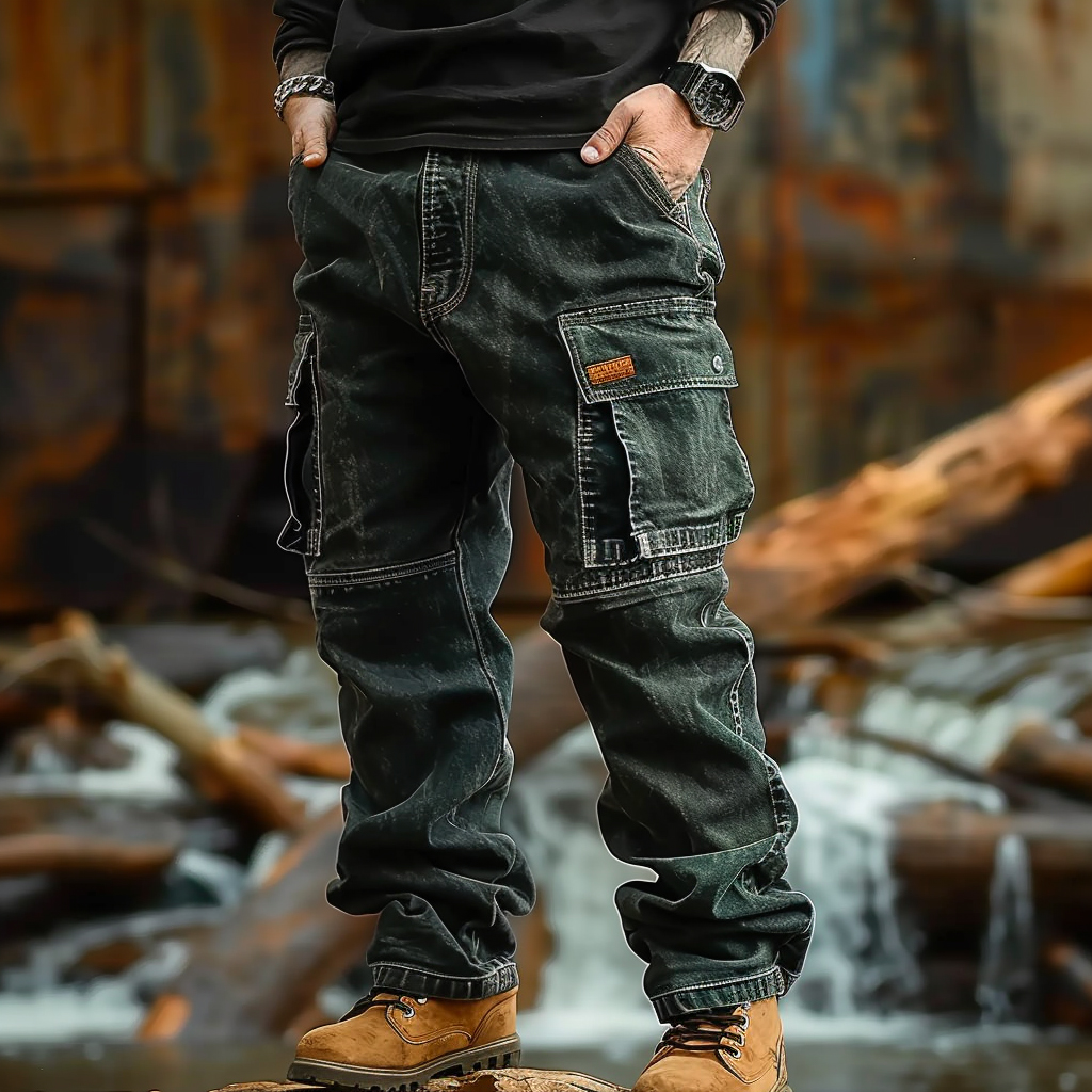Men's Multi-Pocket Vintage Outdoor Work Trousers-Unitsen