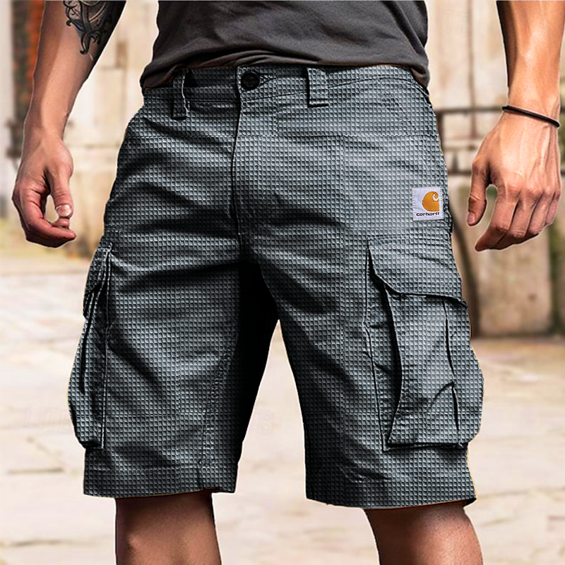 Men's Vintage Cargo Shorts Waffle Board Shorts-Unitsen