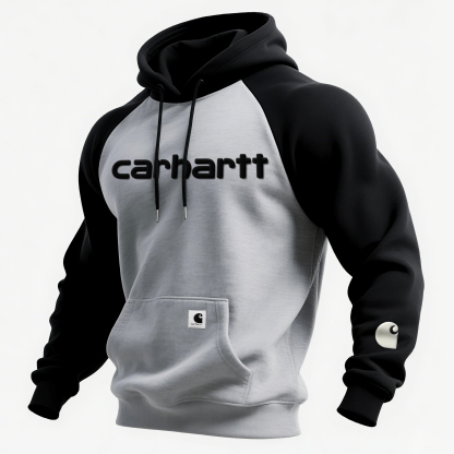 Men's Flocked Casual Contrast Color Raglan Sleeve Hooded Sweatshirt-Unitsen