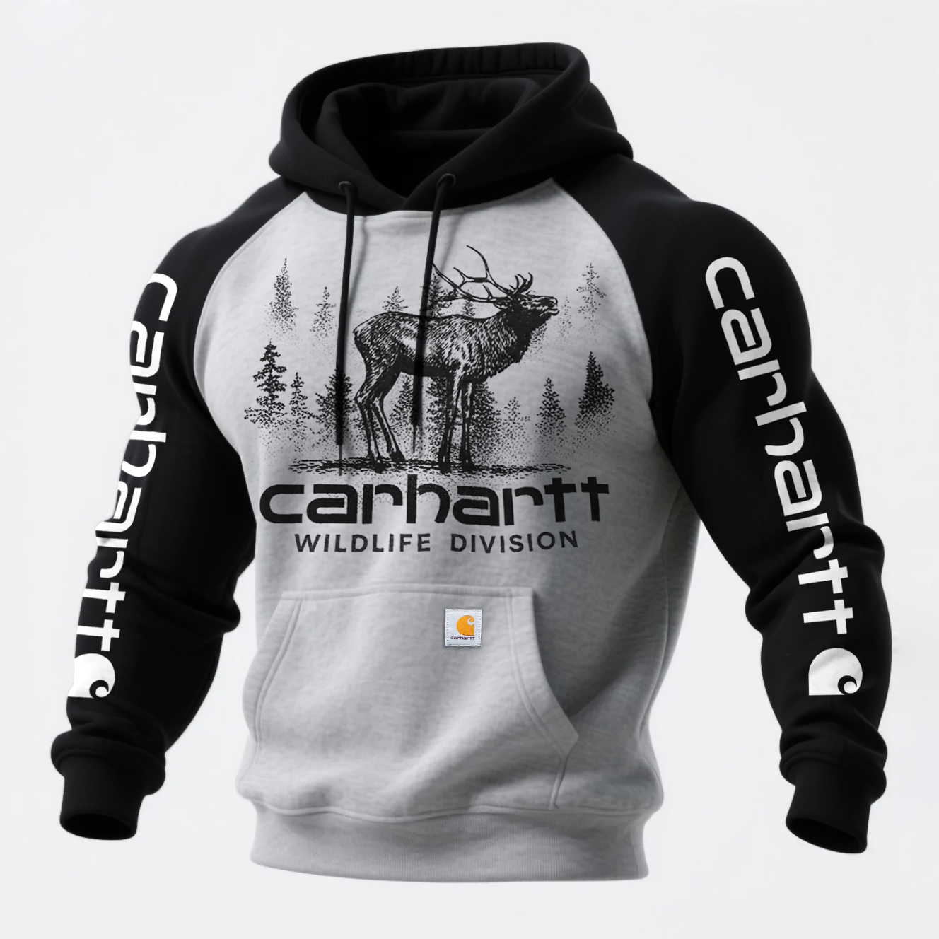 Retro Western Style Ethnic Print Contrast Color Stitching Hooded Sweatshirt-Unitsen