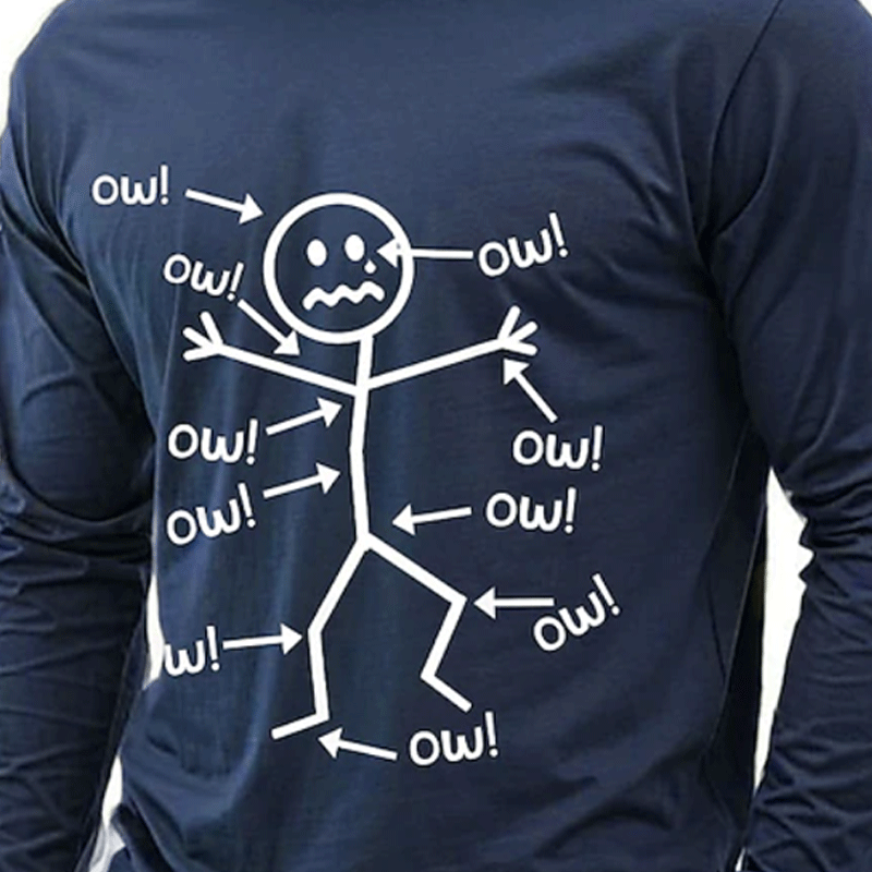 Fun And Comfortable "Ow!" Graphic Long Sleeve T-Shirt For Casual Wear-Unitsen