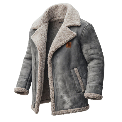 Men's Retro Style Suede Lapel Jacket Lambswool Lined Thickened Top-Unitsen