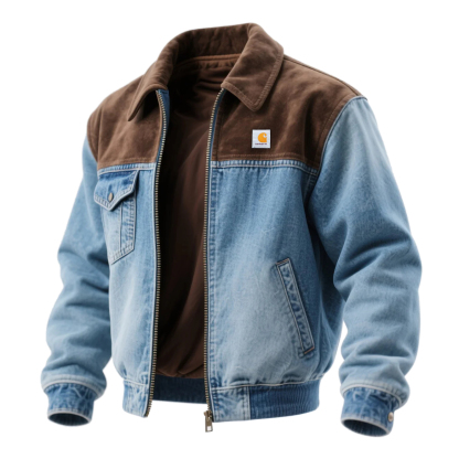 Men's Retro Contrast Color Stitching Denim Lapel Jacket-Unitsen