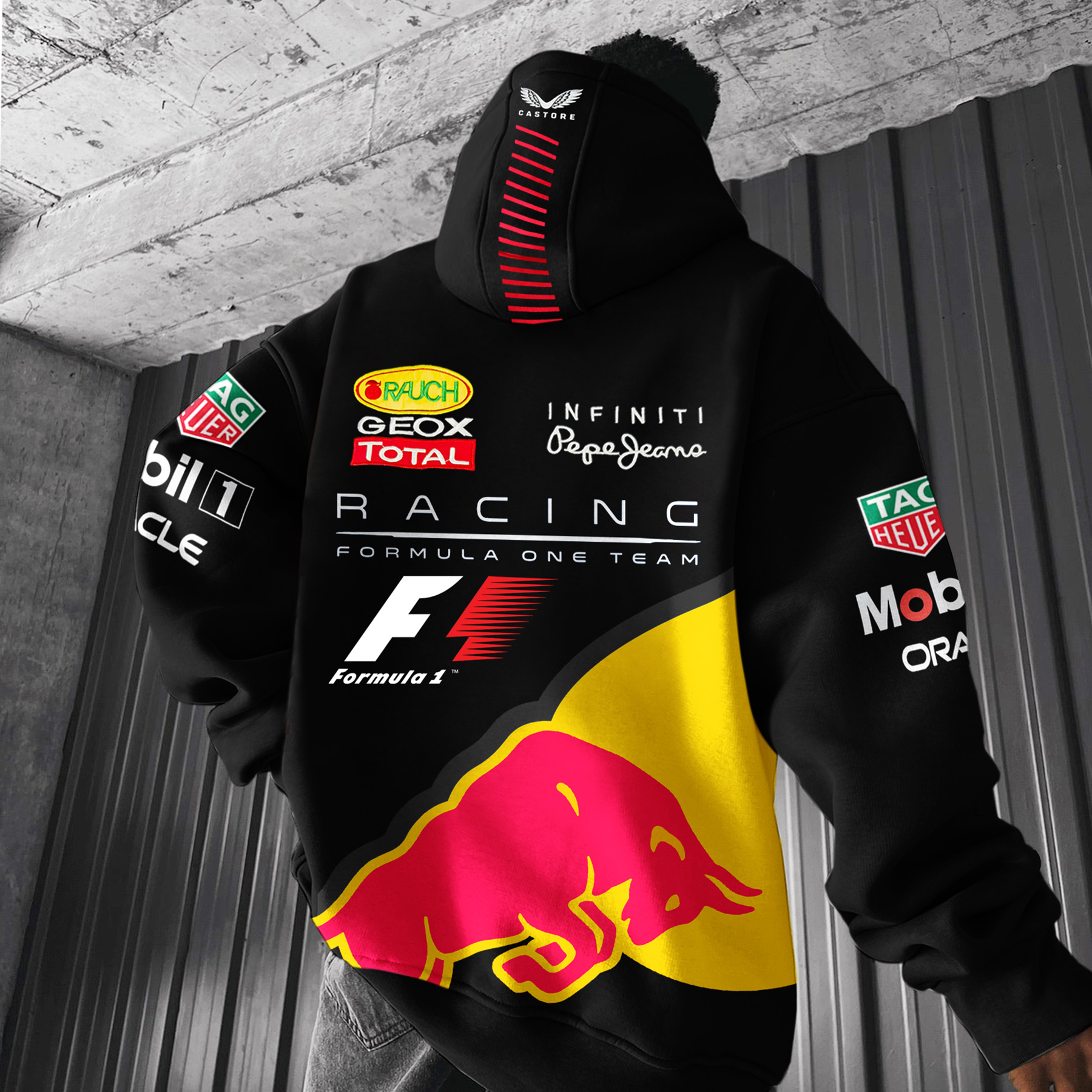 Oversized Hoodie Racing Graphic Print Hooded Sweatshirt-Unitsen