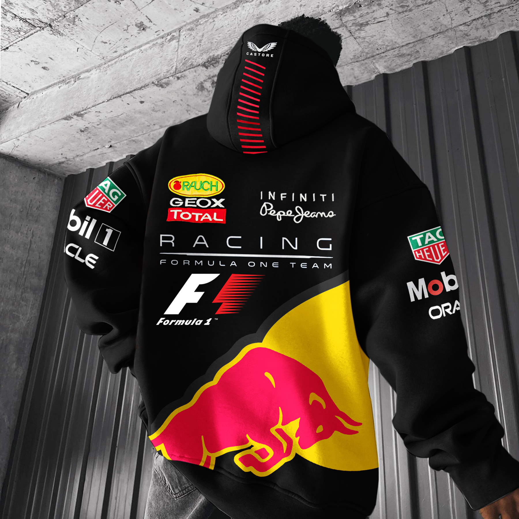 Oversized Hoodie Racing Graphic Print Hooded Sweatshirt-Unitsen