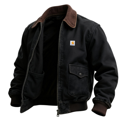 Vintage Washed Workwear Lapel Zipper Cardigan Jacket-Unitsen