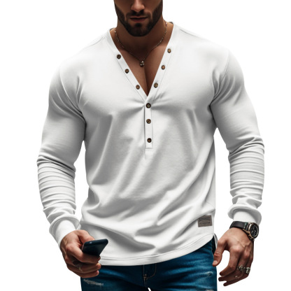 Stylish Henley Neck Long Sleeve Shirt For Men - Perfect For Casual And Semi-Formal Occasions-Unitsen