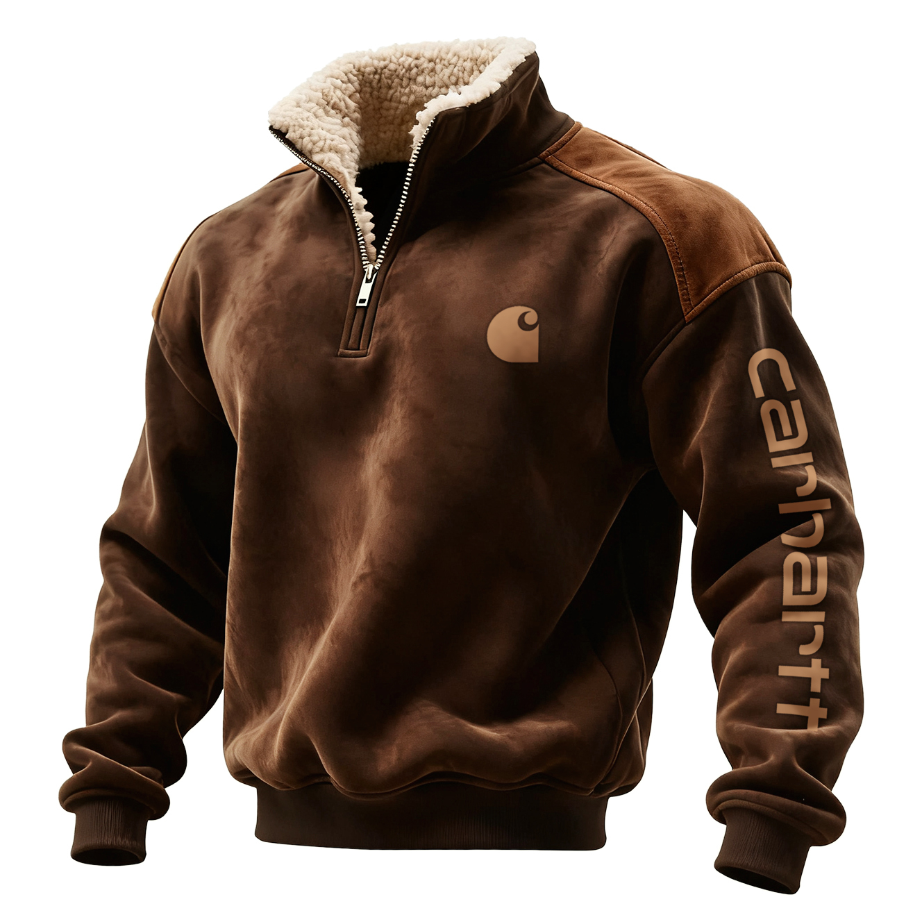 Men's Retro Western Style Contrast Color Suede 1/4 Zip Stand Collar Sweatshirt-Unitsen