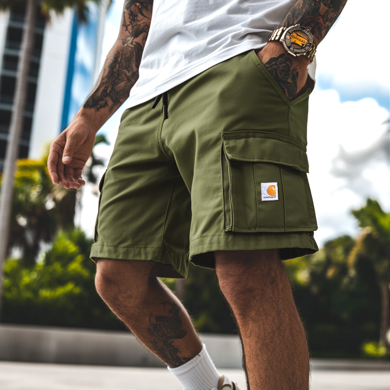 Men's Vintage Multiple Pockets Green Cargo Shorts-Unitsen