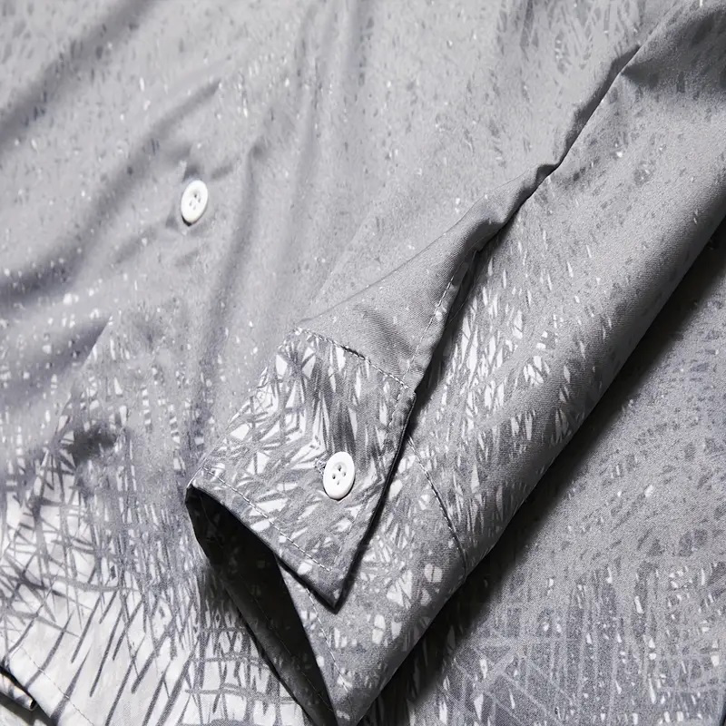 Men's Shirt Gray 3D Print Outdoor Street Long Sleeve Button-Down Print Casual Breathable-Unitsen