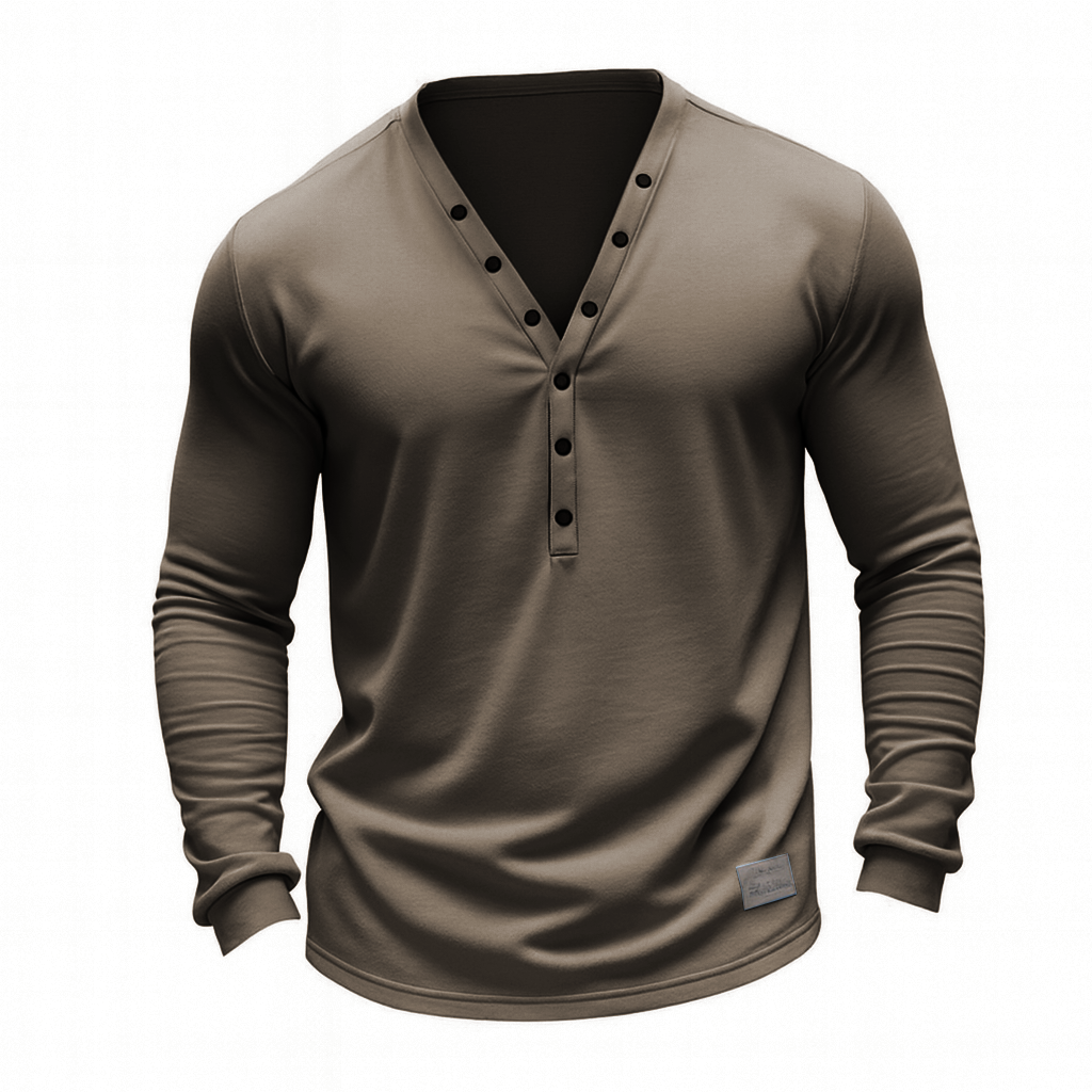 Stylish Henley Neck Long Sleeve Shirt For Men - Perfect For Casual And Semi-Formal Occasions-Unitsen
