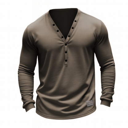 Stylish Henley Neck Long Sleeve Shirt For Men - Perfect For Casual And Semi-Formal Occasions-Unitsen