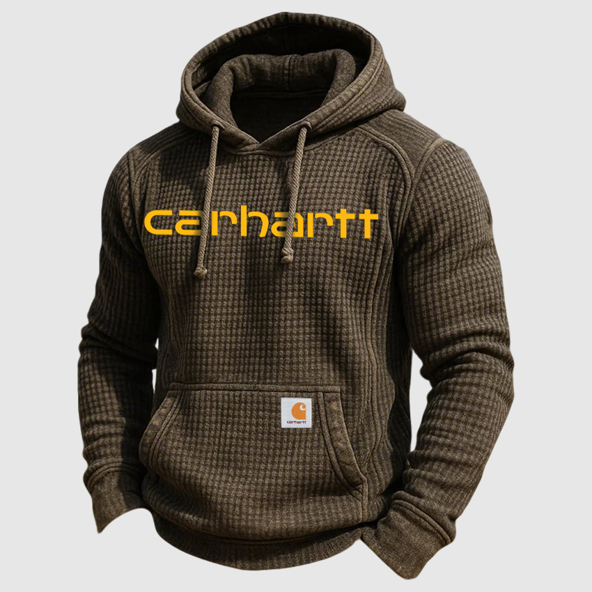 Men's Retro Knitted Waffle 3D Texture Hooded Casual Long-sleeved Sweatshirt-Unitsen