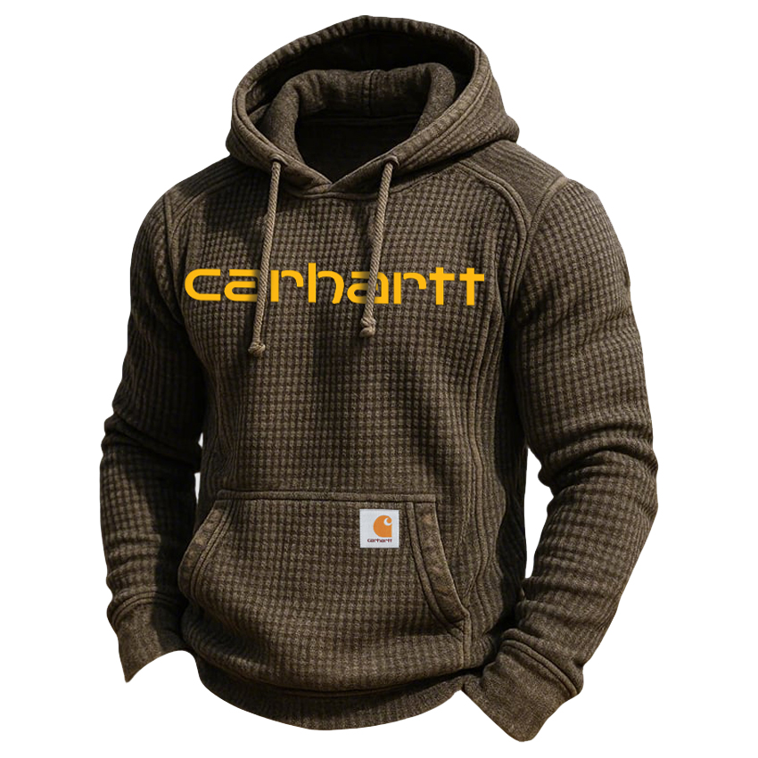 Men's Retro Knitted Waffle 3D Texture Hooded Casual Long-sleeved Sweatshirt-Unitsen