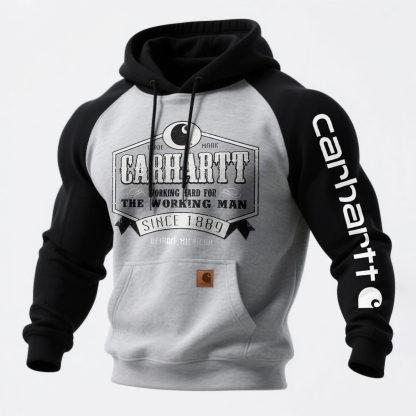 Men's Casual Contrast Color Raglan Sleeve Hooded Sweatshirt-Unitsen