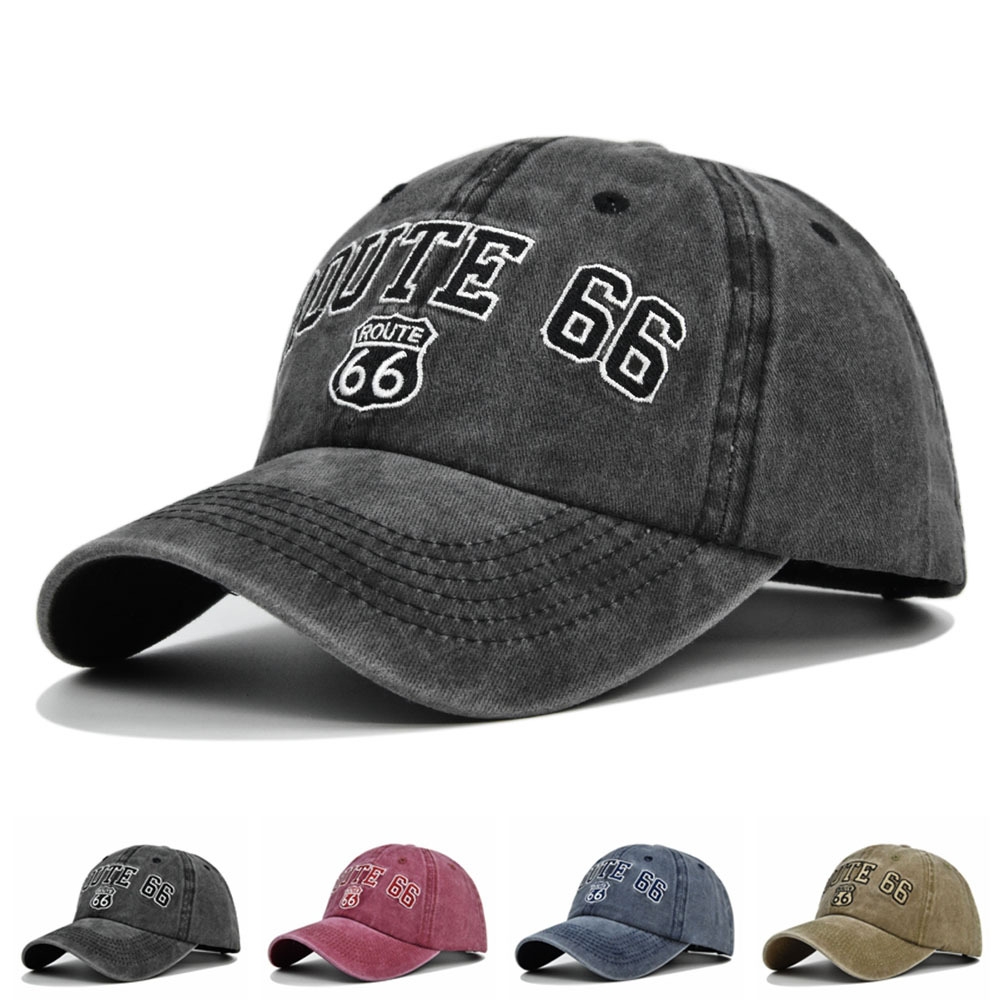 ROUTE 66 Embroidered Denim Washed Baseball Cap-Unitsen