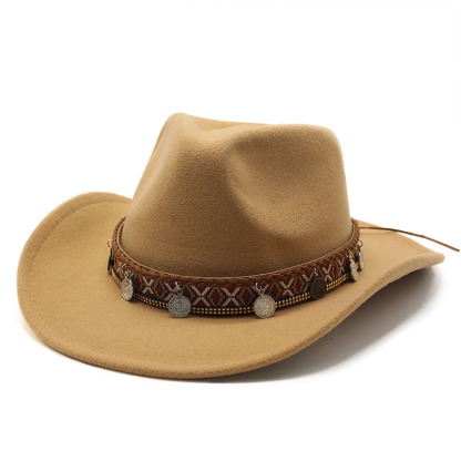 Unisex Stylish Western Cowboy Hat With Embellished Band - Perfect For Festivals And Casual Wear-Unitsen