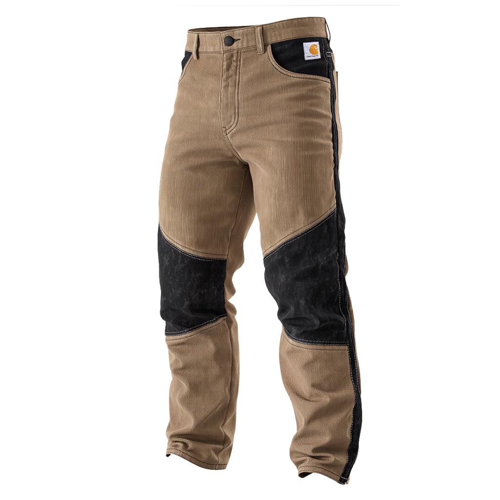 Suede Patchwork Knee Pads Workwear Corduroy And Leather Reinforced Trousers-Unitsen