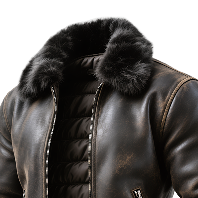 Men's Outdoor Cycling Vintage Brown Leather Jacket With Fur Collar-Unitsen