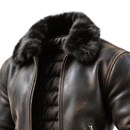 Men's Outdoor Cycling Vintage Brown Leather Jacket With Fur Collar-Unitsen