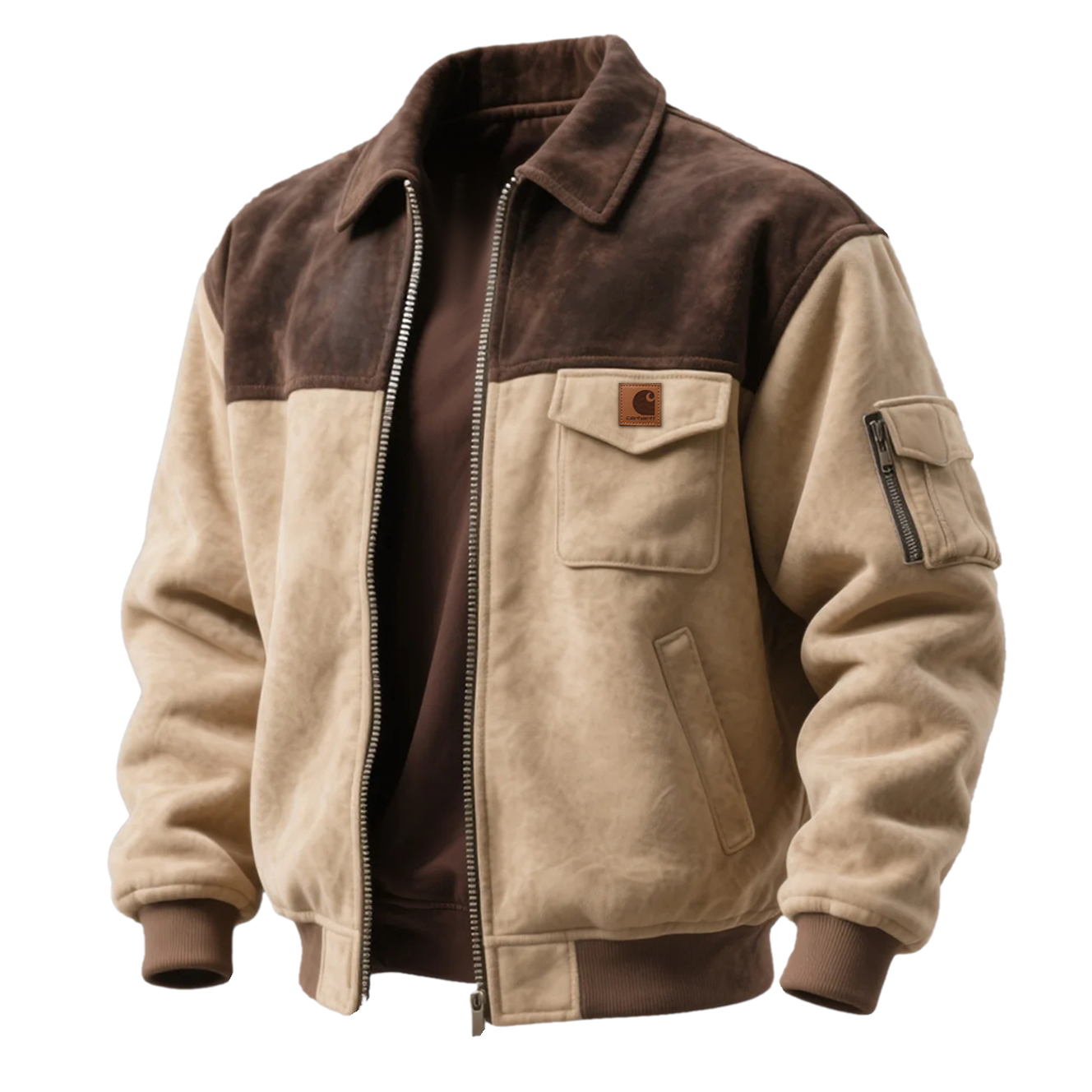 Men's Retro Contrast Color Stitching Suede Workwear Jacket-Unitsen
