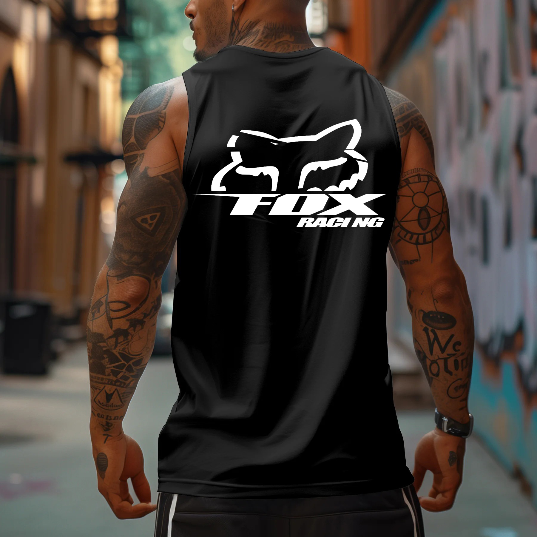 Men's Racing Logo Print Sports Tank Top-Unitsen