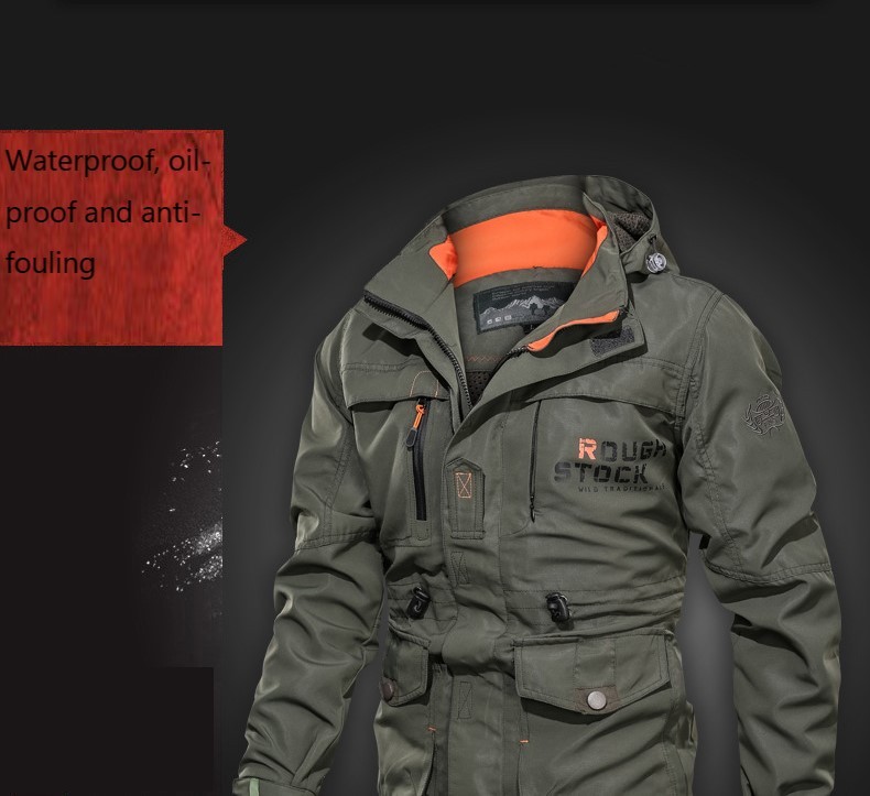 Men's Mid-length Plus Fleece Waterproof And Oil-proof Outdoor Hooded Jacket-Unitsen